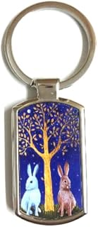 Golden Dreams Keyring by Hannah Willow featuring two Hares under a golden Tree