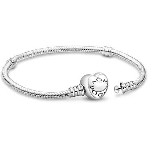 APUUESN Charms Anhänger Armband Herz Verschluss 17CM Damen ME Charm Moments Armbänder Sterling Silber S925 Schlangenkette Fake Bracelet Armreif Schmuck Geschenk für Frauen Geburtstag