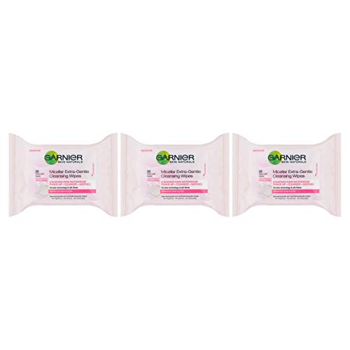 Garnier Skin Active, Toallitas Micelares para Piel Sensible, Pack de 3 x 25 Toallitas