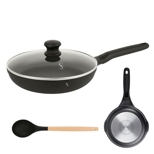 Stone&Stone Padella Induzione 28 cm Antiaderente | Rivestimento Tedesco GREBLON C3+ | Fondo 100% Acciaio Induzione e Gas | super Anti Aderente | Padelle Professionali Chef + Coperchio + Cucchiaio