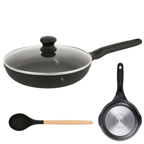 Stone&Stone Poêle à Frire 28CM Professionnel adaptée à induction Gas | Super antiadhésive allemand Résistante à la corrosion Anti-rayures en aluminium...