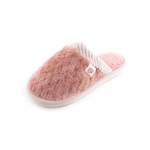 R-ISLAND Pantuflas mujer invierno,Zapatillas de estar por casa mujer,Adulto,La suela PVC,Antideslizante,Cómodo,Genial para casa,salon (Salmon 36)