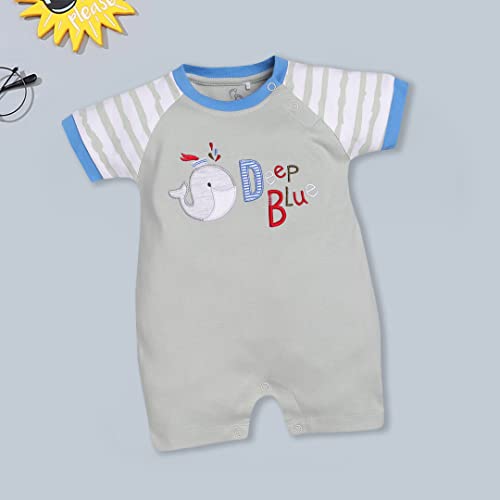 Image of BABY GO Baby Boys & Baby Girls Cotton Romper | Half Sleeve Polo Collar Jumpsuit | Newborn Infant Summer Outfit with Button Closure | Soft Breathable Playsuit | Stylish Print One Piece Dress