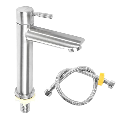 prota Robinet Lave Main Eau Froide, Robinet Salle de Bain Robinet Lavabo, Robinet Salle Bain en Acier Inoxydable avec 60cm Tuyau de Raccordement pour Toilette...