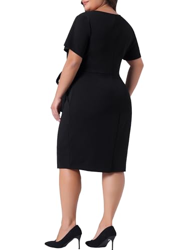Agnes Orinda Women's Plus Size Office Dress 50s 60s Vintage Belted Tie Pencil Dress Bodycon Wear to Work Dresses4