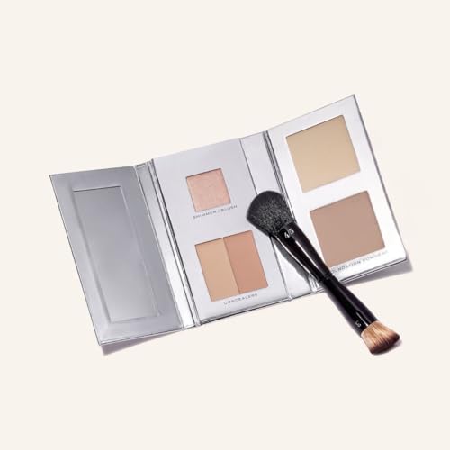 Woosh Beauty, The Fold Out Complexion Palette w/Secret Brush, Travel All in One Neutral Cream & Powder Kit, 4 in 1 Nested Makeup Brush (#1 Light)