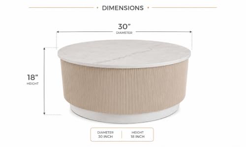 Image of WOODEN SPACE Round Marble-Top Wooden Center Table for Living Room | Modern Entryway Furniture | Coffee Table - 30X30X18 Inch (Beige)