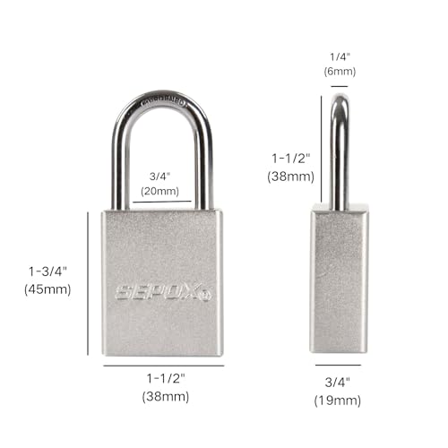 Image of SEPOX Ultra-Durable & Anti-Rust Outdoor Sliver Aluminum Padlock - 38mm 1-1 /2 inch with Long Shackle & 3 Big Different Keys Ideal for Gate, Storage, Locker, Fence and Lock-Out