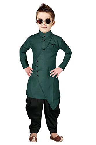 Image of Boys' Cotton Printed Krishna Style Kurta and Dhoti Pant Set