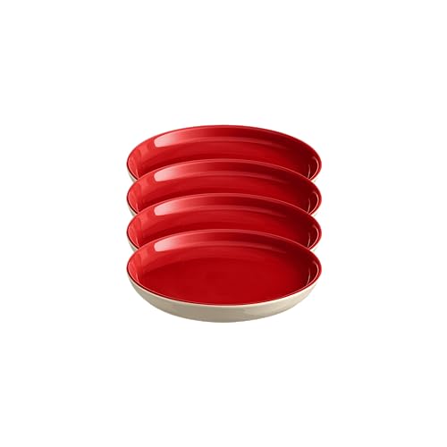 Emile Henry Everyday Collection - Juego de 4 platos de cerámica para ensalada y postre, color rojo y crema