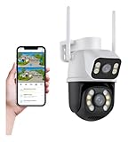 Câmera de Segurança WiFi Externa HD 3MP, IP Sem Fio com Visão Noturna Infravermelha, Dupla Lente Grande Angular, À Prova D'Água IP66, Detecção de Movimento e Áudio Bidirecional