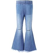 Sidefeel Girls Ripped Flare Jeans Elastic Waist High Waist Fitted Denim Pants 4-13 Years