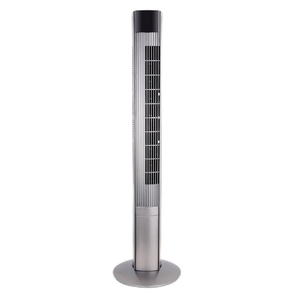 Brightium Ventilador de torre oscilante 50W con 3 velocidades, control remoto y temporizador, dimensiones 116x32x32cm, ideal para enfriar espacios.