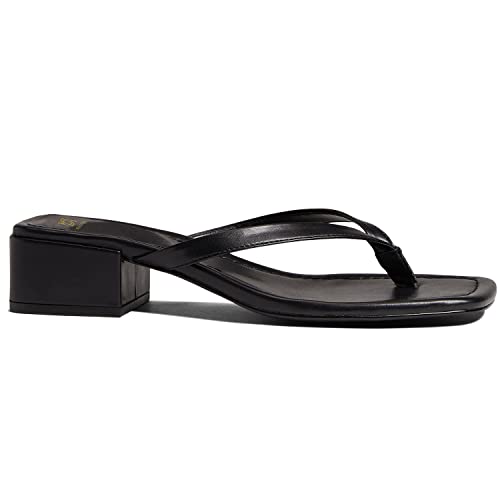 LEHOOR Women Chunky Heel Square Toe Flip Flops Comfort Slip On Heeled Thong Flip Flops 2 Inch Low Block Heel Dress Slippers Sandals Clear T-Strap Work Slides Casual Summer Beach Heels 4-11 M US4