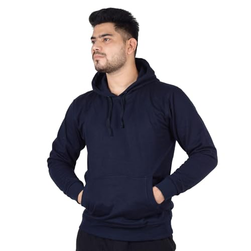 Image of Teemoods Solid Hooded Sweatshirt for Men - Regular Fit Fleece Pullover Hoodie with Front Pocket, Long Sleeve Casual Blouson Top - Black, Navy, and Grey