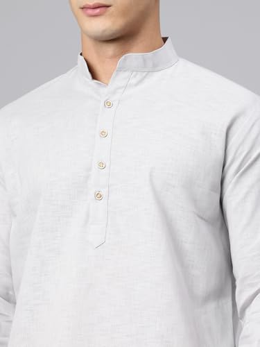 Image of Majestic Man Men's Cotton Regular Fit Casual Mandarin Collar Ethnic Motifs Solid Long Kurta