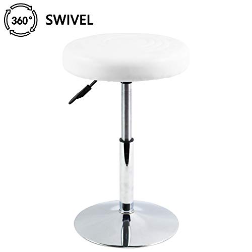 Image of FURWOO Short Round PU Leather Shop Stool Chair Height Adjustable Step Stool Office Chair Vanity Stool Small White
