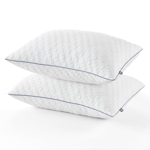 BedStroy 2 Pack Pillows Shredded Memory Foam Pillow, Hypoallergenic Hotel Style, Adjustable Ultra Soft Microfibre Fill, Machine Washable (51x66cm)