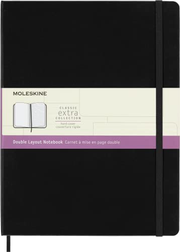 Moleskine - Cuaderno Extralarge Tapa Dura Formato Doble Hojas Lisas Y Rayadas Negro En Oferta Moleskine, Cuaderno Clásico, Páginas Lisas Y Con Rayas, Tapa Dura Y Cierre Elástico, Formato Xl 19X25 Cm, Color Negro, 192 Páginas