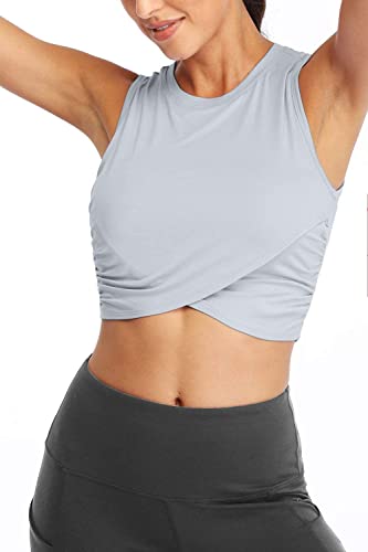 Image of Yoga Crop Tops Dance Tops Fitted Workout Crop Tops Yoga Tank Tops Athletic Sports Shirts for Women