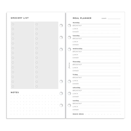 Filofax Organizer Refill Personal Size Meal Planner Pack White Paper 6.73 x 3.74 56 Sheets (B132684)