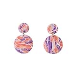 Pendientes colgantes geométricos hechos a mano para mujer, coloridos y redondos de arcilla polimérica, aretes largos chapados en oro de 18 quilates, joyería de regalo, 2.8*6cm, Poliéster, Sin piedra