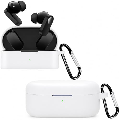 Image of Printme Silicone Case Cover Compatible with OnePlus Nord Buds 2, Shockproof Protective Skin for OnePlus Buds Nord 2 TWS Earbuds Charging Case Cover with Keychain, Anti-Scratch Soft TPU Cover (White)