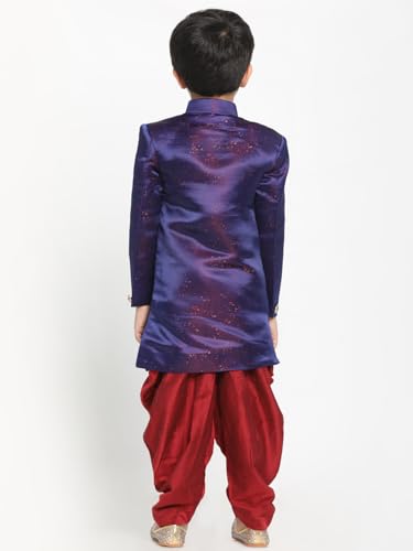 Image of JBN Creation boys JBN Creation Boys' Blue And Maroon Silk Blend Indowestern Sherwani And Dhoti Set