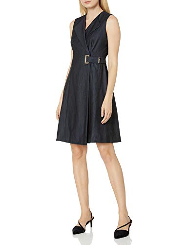 Calvin Klein Women s Sleeveless V-Neck Coat Dress with Hardware, Blue Denim, 10