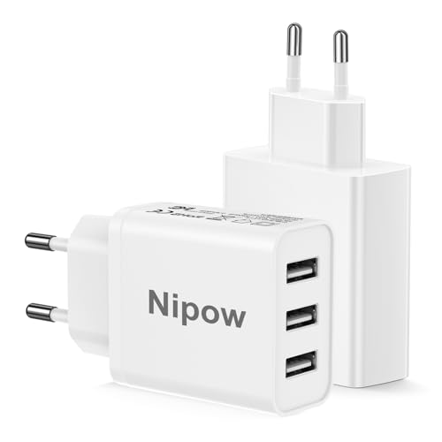 Chargeur USB Multiple Lot de 2, 3 Ports Multiprise USB Prise Murale Multiple Chargeur Rapide 15W, Adaptateur Bloc Secteur USBA Charge Rapide pour Galaxy S25 S24 S23, iPhone Air 17 16 15 14 13 12,iPad