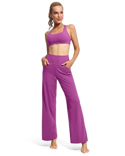 Image of Promover Wide Leg Pants Woman Yoga Pants with Pockets Stretch Loose Casual Lounge Sweatpants Petite /Regular /Tall