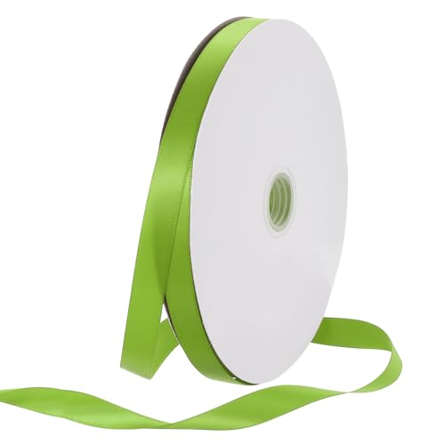 Rebower 100 Yard Satin Ribbon Thick Double Face Grosgrain Silk Ribbon, [for Gift Wrapping, Hair Bows, Wedding, Cake, Flower] - 0.6"(15mm)/Lawn Green