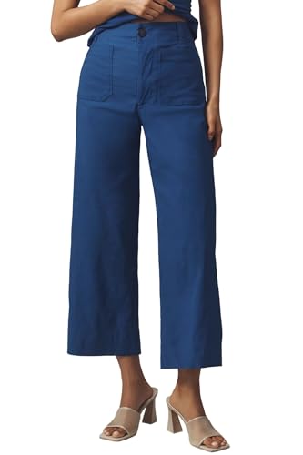 Women's Wide Leg Pants High Waisted Loose Fit Cropped Hem Trousers with Pockets Casual Work Business Pants