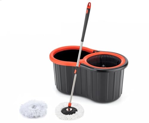 ELINOR SPIN MOP WITH BUCKET IN BLACK COLOR AND WITH 2 MICROFIBER REFILL FOR EASY CLEANING (B0D2DHPZSS) Amazon Price History, Amazon Price Tracker