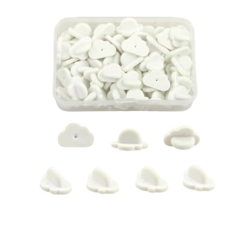 MAHAVIMOKSA 1 Box 100pcs PVC Rubber Pin Backs Butterfly Clutch Backings for Badge Replacement (White Cloud)