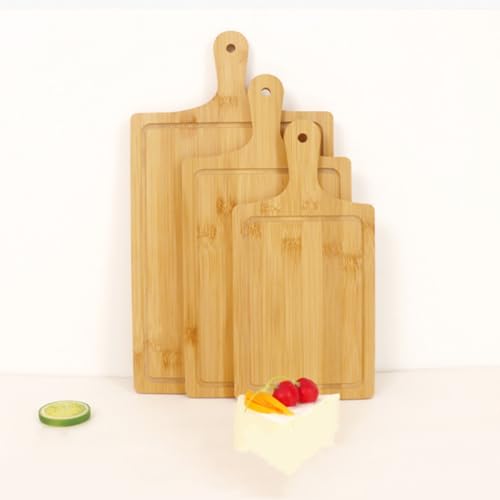 Tabla de cortar de bambú rectangular con mango 34.54x17.53 cm pequeña para cocina, bandeja para servir queso, pan y pizza miniatura 5