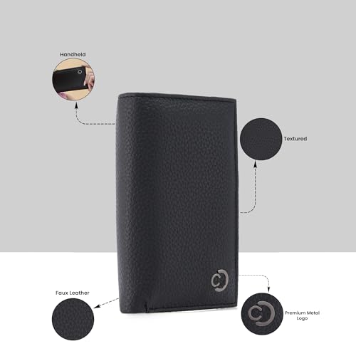 Image of Caprese Monique Small Textured Bifold Wallet for Women | Compact Handheld Purse with 6 Card Holder Slots | Slim Designer Wallet with Secure Snap Button & Zippered Coin Pocket (Black)
