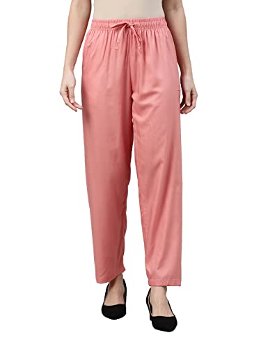 Image of GO COLORS Women Solid Mid Rise Relaxed Fit Viscose Casual Pants