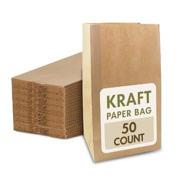 Lunch Paper Bag, 50 count, Made from 100% recyclable and biodegradable Kraft paper, Brown Paper Bags (6#)