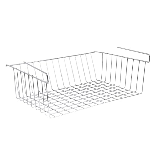 MSV Hängekorb aus Metall – 38x26x14cm – Silber – Aufbewahrungs-Korb für Küchenschränke Kleiderschränke Regale Unterbauschrank Unterbau-Regal - 2