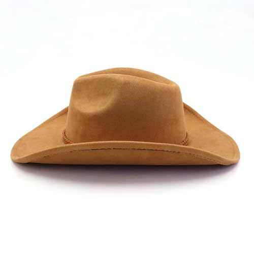 Image of Western Cowboy Hat for Women Men Wide Brim Cowboy Hat for Women with Woven Buckle Belt Suede Classic Fedora Hats