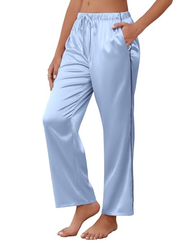 Pantalon de pyjama en satin doux avec cordon de serrage et poches