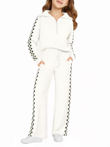 Image of Haloumoning Girls Sweatsuit 2 Piece Zip Long Sleeve Sweat Outfits | Half Zip,Waist drawstring,girls tracksuit