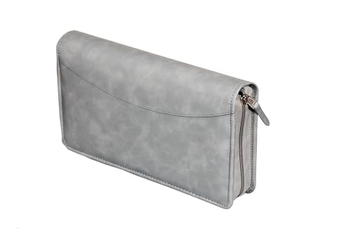 Image of Sukeshcraft Multiple Cheque Book Holder | Original PU Holds Upto 8 Cheque Books, Locker Key Hook, 2 Photo Slots, 1 Pin-Sim Slot, 13 Credit /Debit Card Slots with Matching Zipper (PU -2Tone Grey