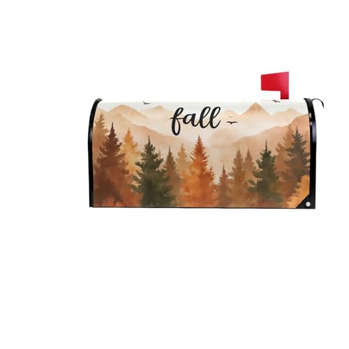 Image of Wamika Hello Fall Forest Magnetic Mailbox Covers Autumn Pine Tree Mailbox Cover Over Size Full Magnet Garden Yard Porch Mail Boxes Cover Holiday Decorations 25 inch L x 21 inch W
