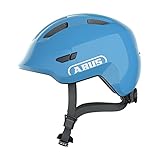 ABUS Kinderhelm Smiley 3.0 - Fahrradhelm mit tiefer Passform, kindergerechten Designs & Platz für einen Zopf - für Mädchen und Jungs - Blau Glänzend, Größe M