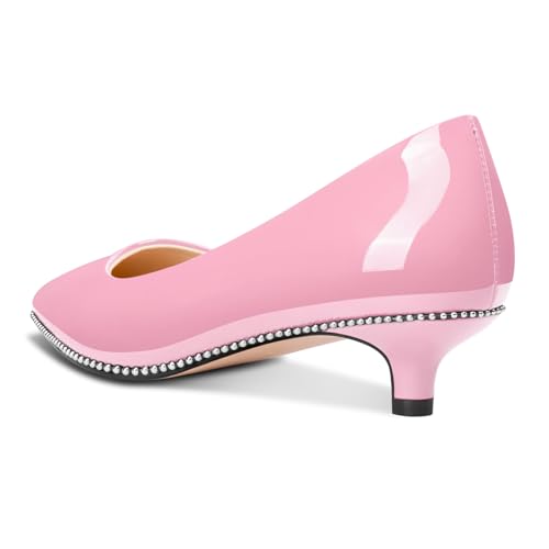Image of Aachcol Womens Low Heel Pointed Toe Pumps Silver Beaded Kitten Heels Slip-on Comfortable Office Dress Shoes 1.4 Inches Heels
