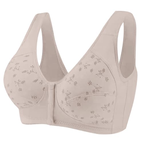 Sujetadores para mujer, talla grande, copa media y anciana, sin varillas, chaleco de talla grande, brasier estampado para mujer, caqui, 72