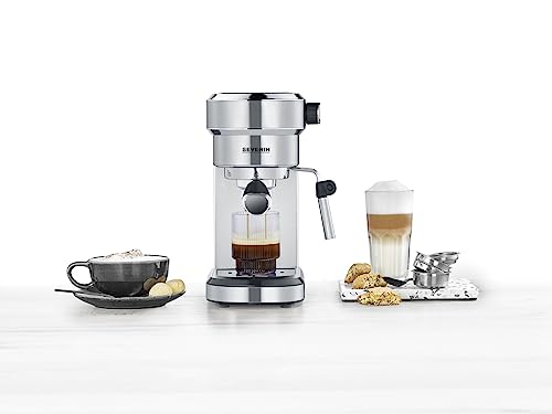 SEVERIN Espressomaschine "Espresa", Siebträgermaschine mit 3 Einsätzen, Kaffeemaschine mit Milchschäumer für Kaffee-Milch-Spezialitäten, 1,1l, Edelstahl-gebürstet/schwarz, KA 5994 – Bild 6