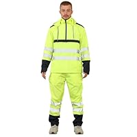 Generation-Plus+ Mens Hi Vis Rain Tracksuit High Visibility Waterproof Reflective Safety Suit Lightweight Rainsuit Hooded Top Trouser Set S M L XL 2XL